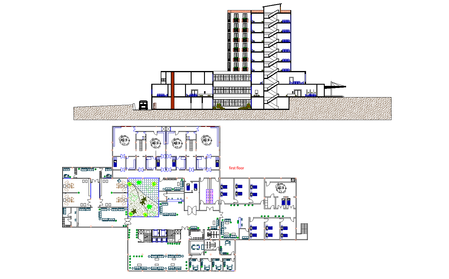 General hospital first-floor plan detail dwg file.