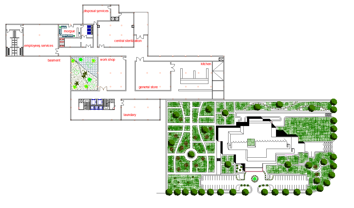 General hospital plan detail dwg file.