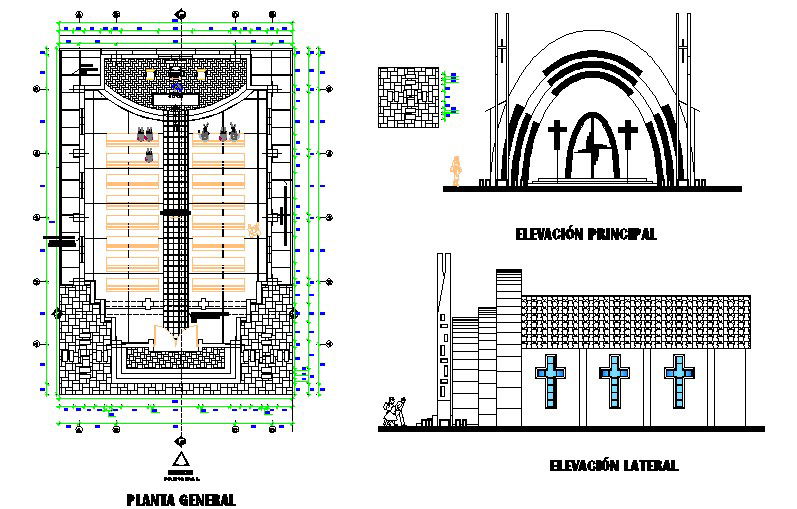 General plan and elevation Chapel detail dwg file