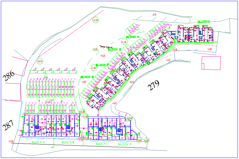 General plan of high rise building with its block view dwg file
