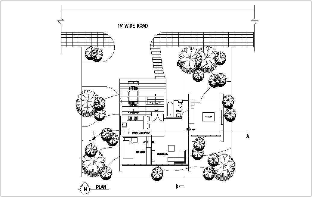 General plan of house with architecture view dwg file