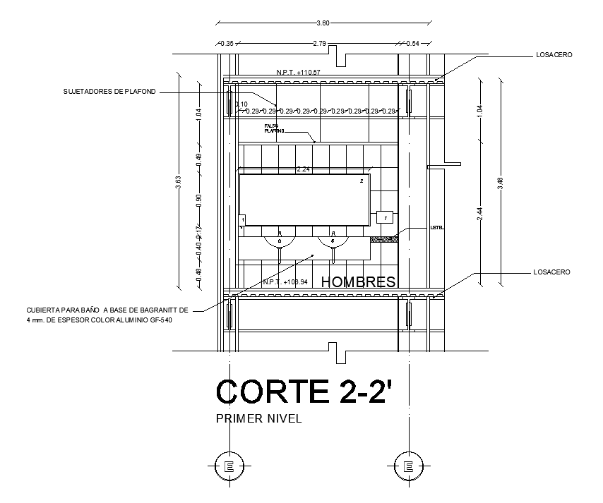 General Bathroom section detail drawing specified in this AutoCAD file. Download this 2d AutoCAD drawing file.