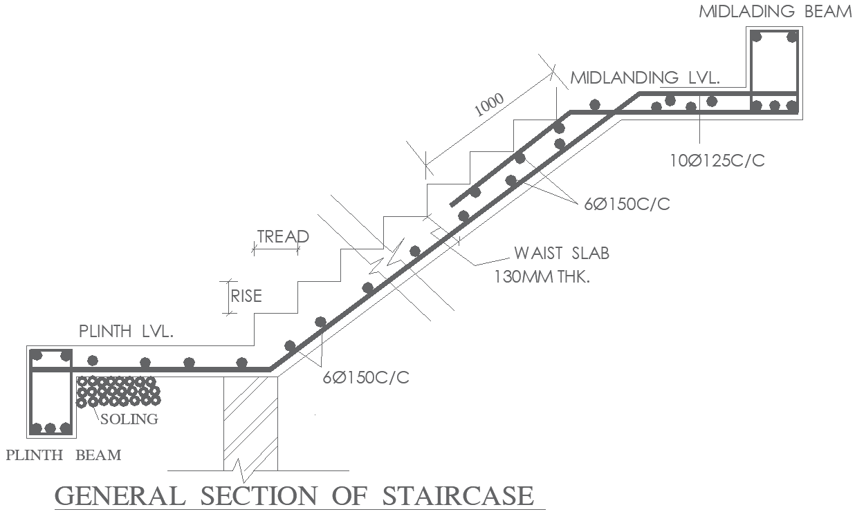 General Staircase and Beam Layout Plan AutoCAD DWG File