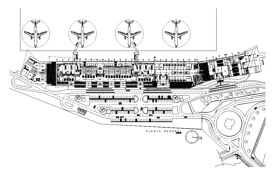 General airport plan is given in this AutoCAD drawing model. Download now.