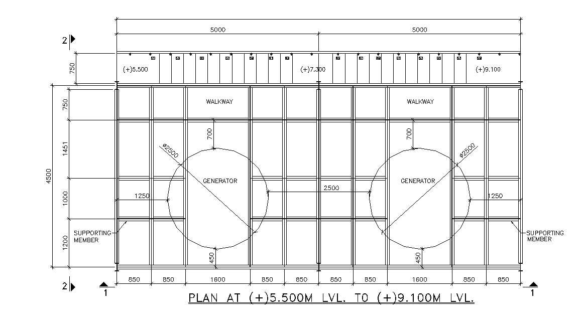 General arrangement plan of a Hydro-generator building. Download AutoCAD DWG file.