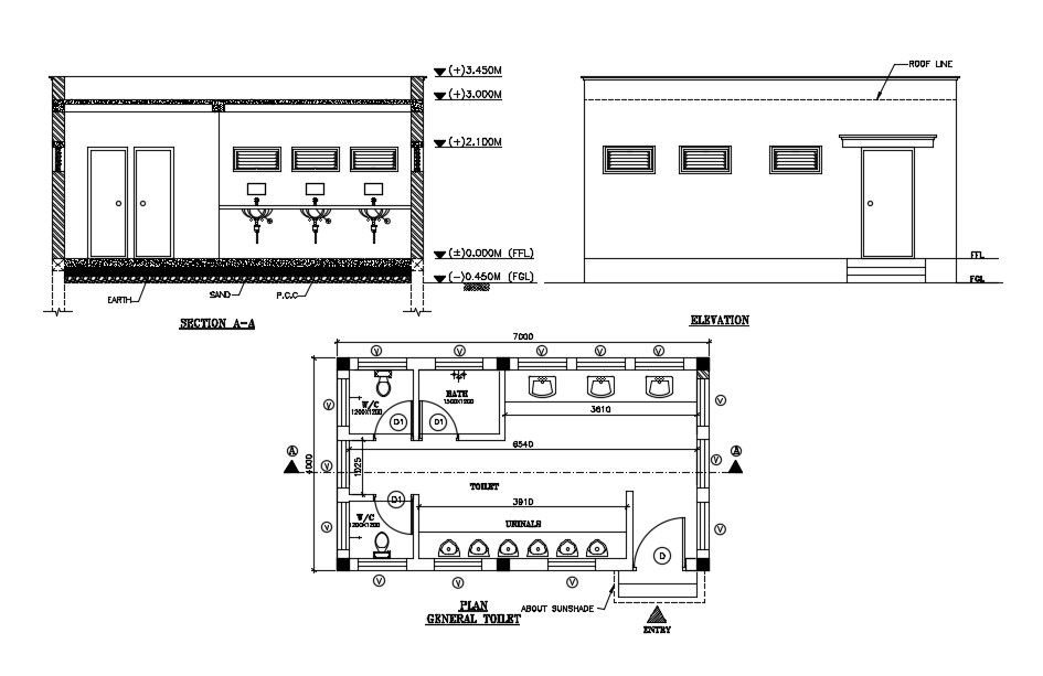 General toilet detail. Download cad dwg file | CADBULL