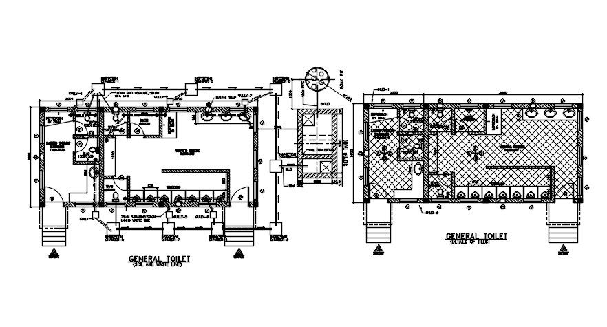 General toilet detail drawing presented in this AutoCAD drawing file. Download this 2d AutoCAD drawing file.