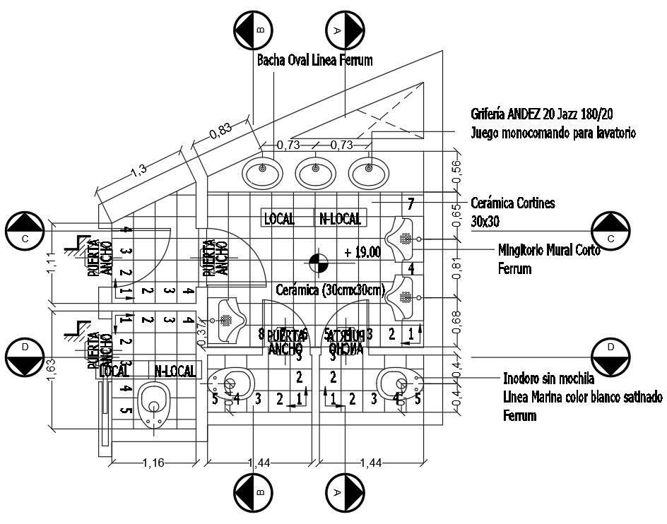 General toilet floor plan drawing defined in this AutoCAD file | Download 2d AutoCAD drawing file.