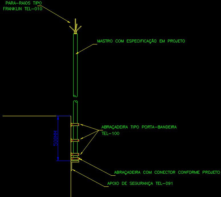 Generic detail of installation of the mast in flag holder type fixing drawing