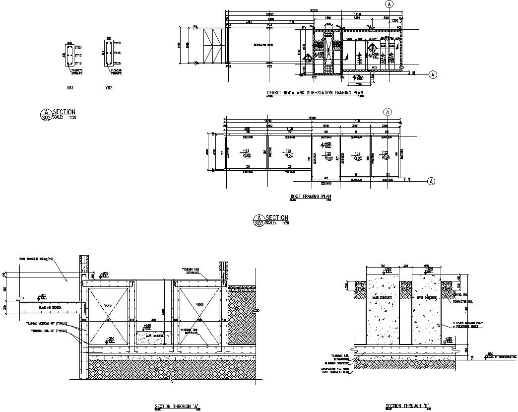 Genset room and sub station framing plan and details in AutoCAD, Dwg files.