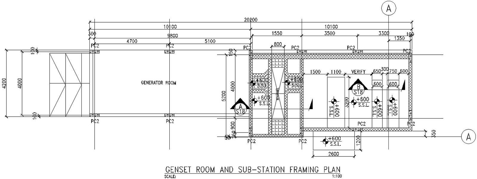 Genset room and sub station framing plan in AutoCAD, Dwg files.