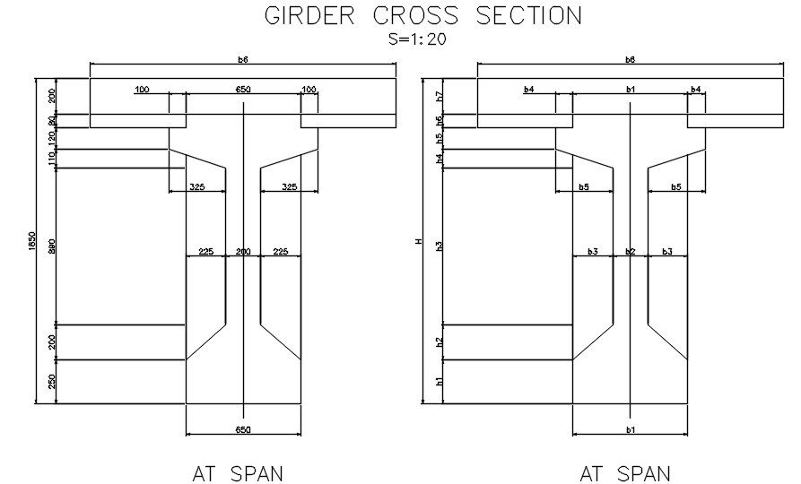 Girder cross section in AutoCAD, dwg file.