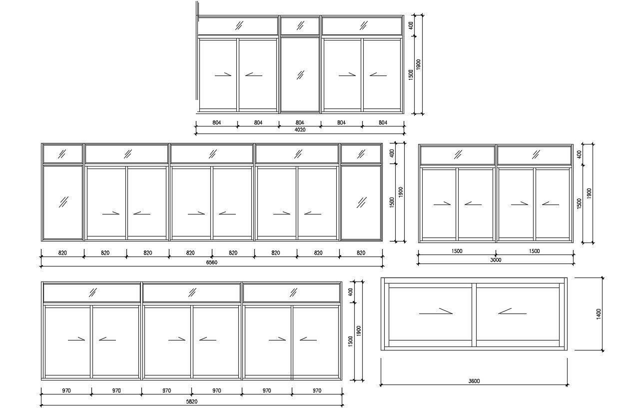 Glass Door Elevation AutoCAD Drawing Download