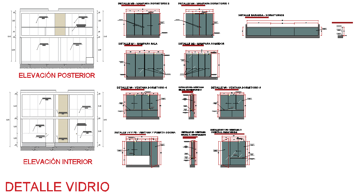 Glass elevation and section detail dwg file