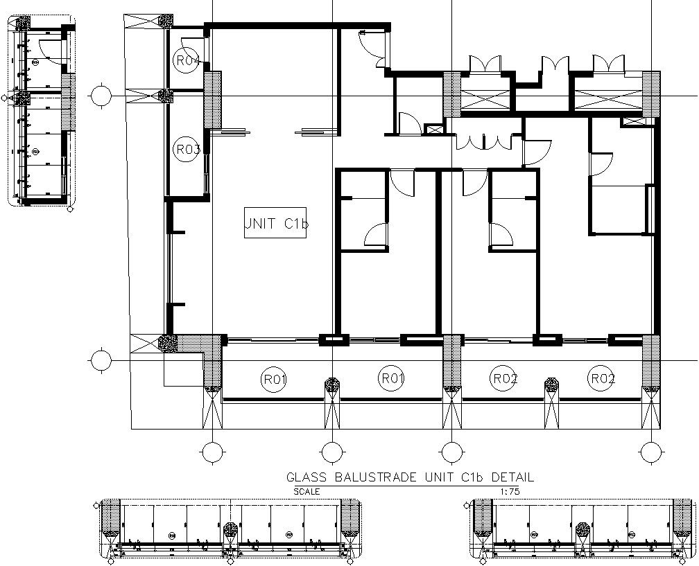 Glass balustrade unit detail AutoCAD drawing, CAD file, dwg file