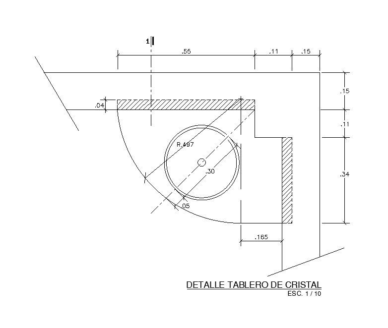 Glass board detail of section view of 2.35x1.53m toilet plan is given in this autocad drawing file.Download now.