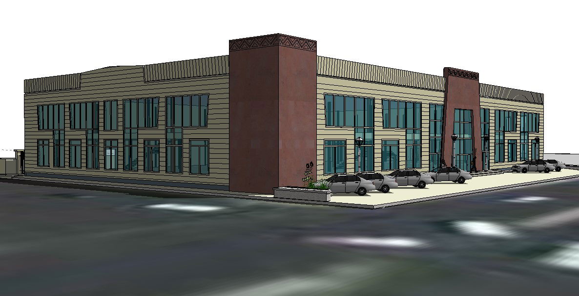 Commercial Office Layout Plan with Glass Elevation DWG Drawing File