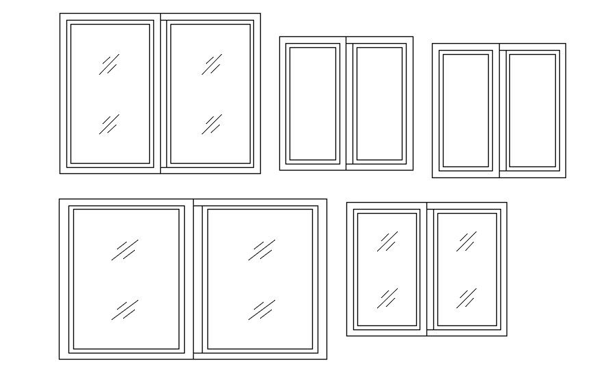 Glass panel windows 2D block in AutoCAD, dwg file, CAD file