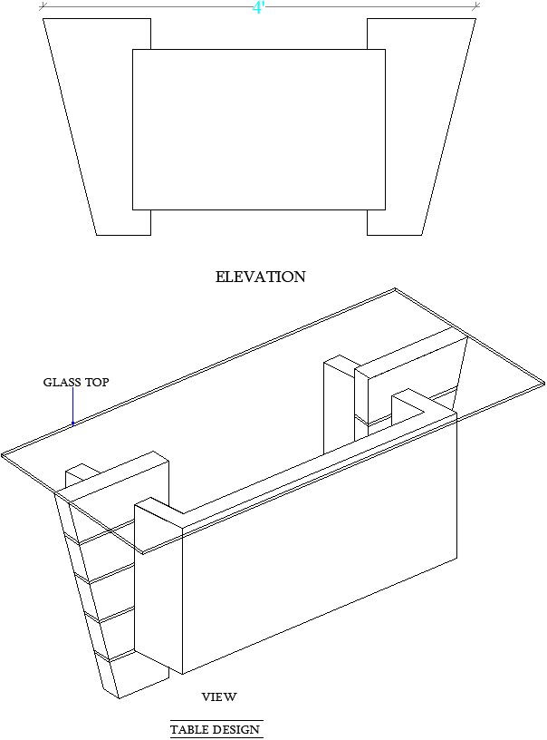 Glass Table Design 2D CAD Drawing for AutoCAD Layouts