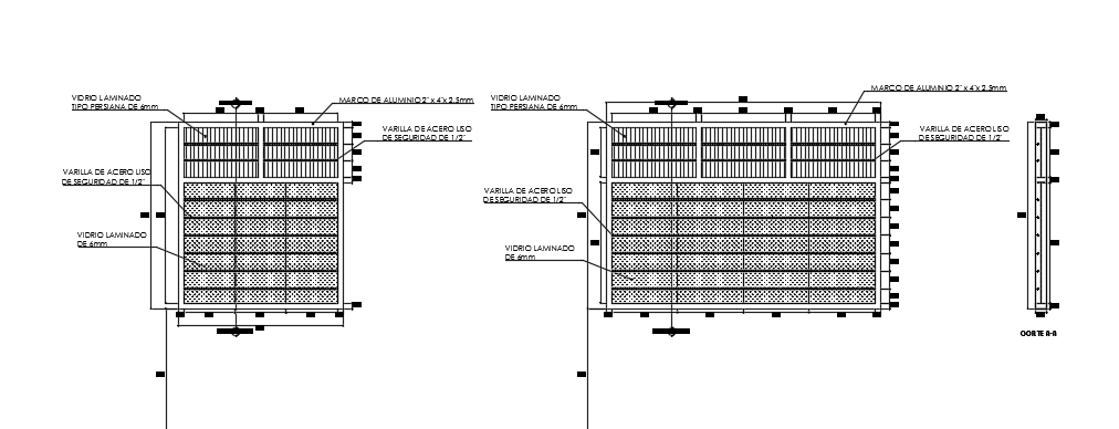 Glass window detail drawing is given in this file