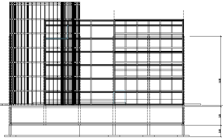 Glazed office building main elevation view dwg file