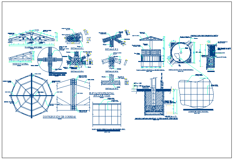 Gloria type gazebo details of public garden dwg file