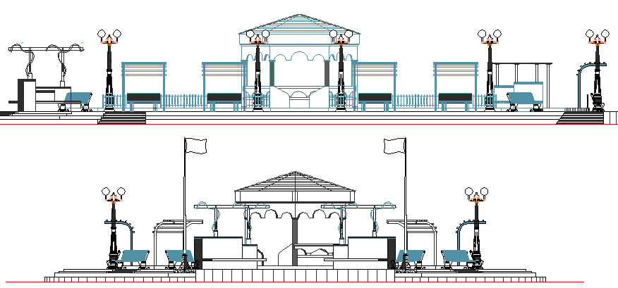 Government Building Design and Elevation dwg file