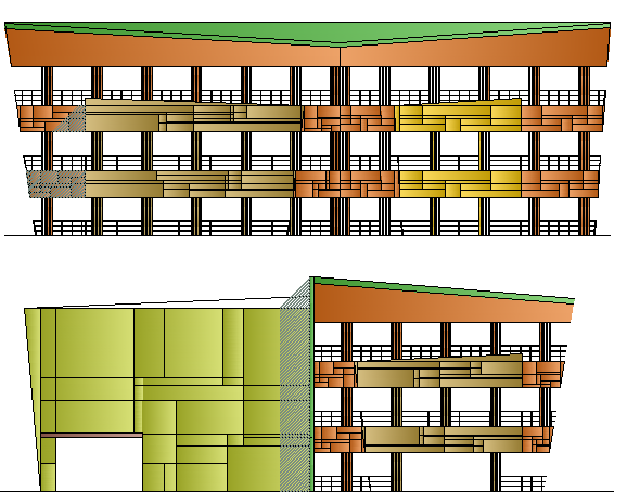 Government auditorium hall front main elevation details dwg file