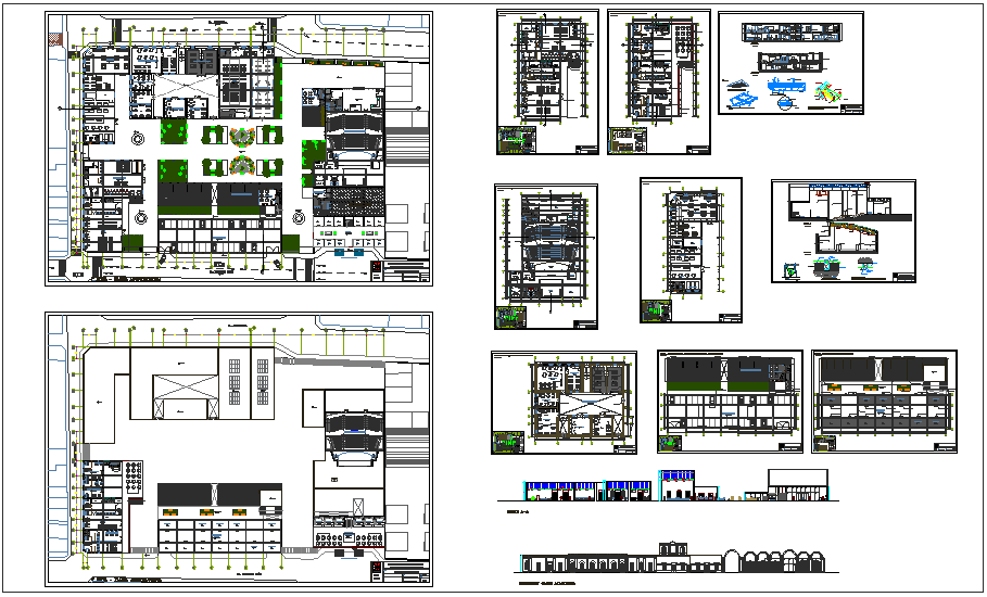 Government building civic center with art center plan and elevation dwg file