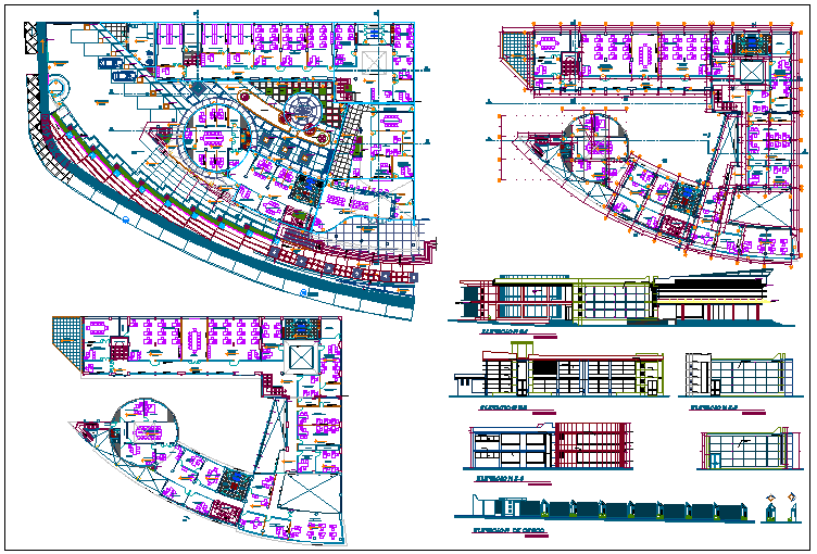 Government building plan,elevation and section view dwg file