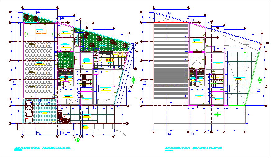 Government communal building first and second floor plan dwg file