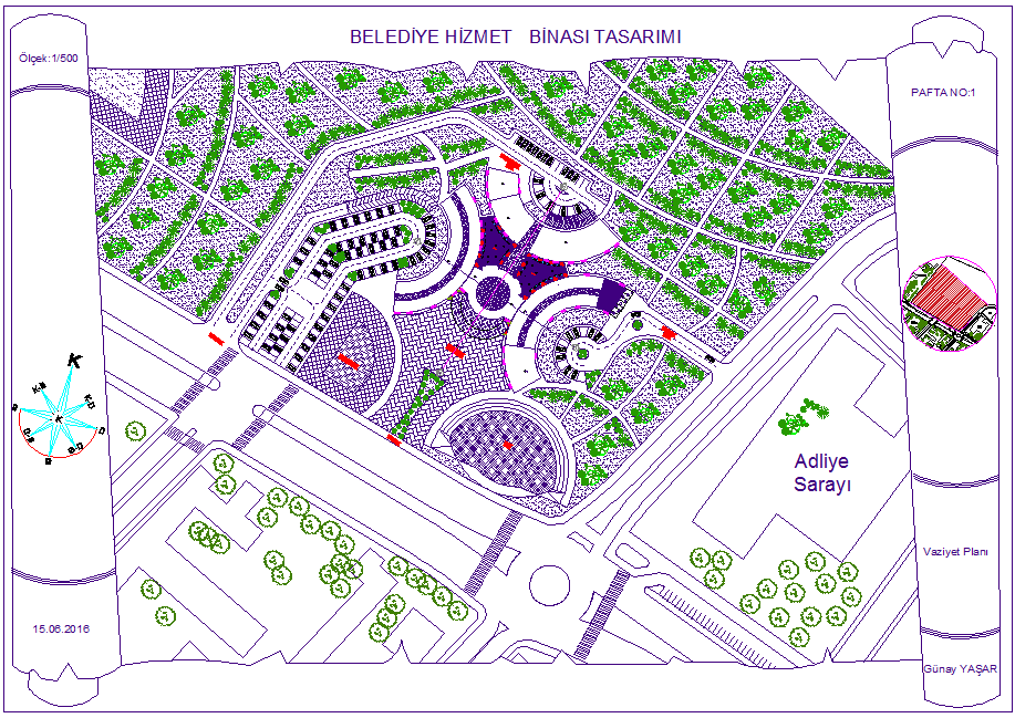 Government municipal service building landscape view dwg file