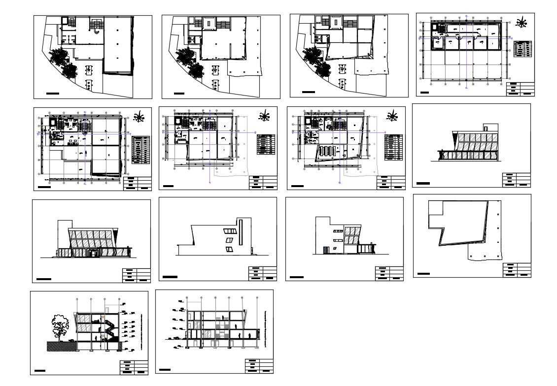 Government museum building all sided elevation, section, floor plan and auto-cad details dwg file