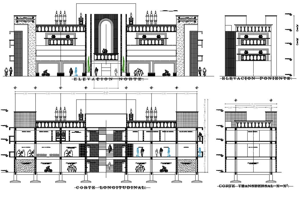 Government Office Building Section And Elevation Drawing DWG File