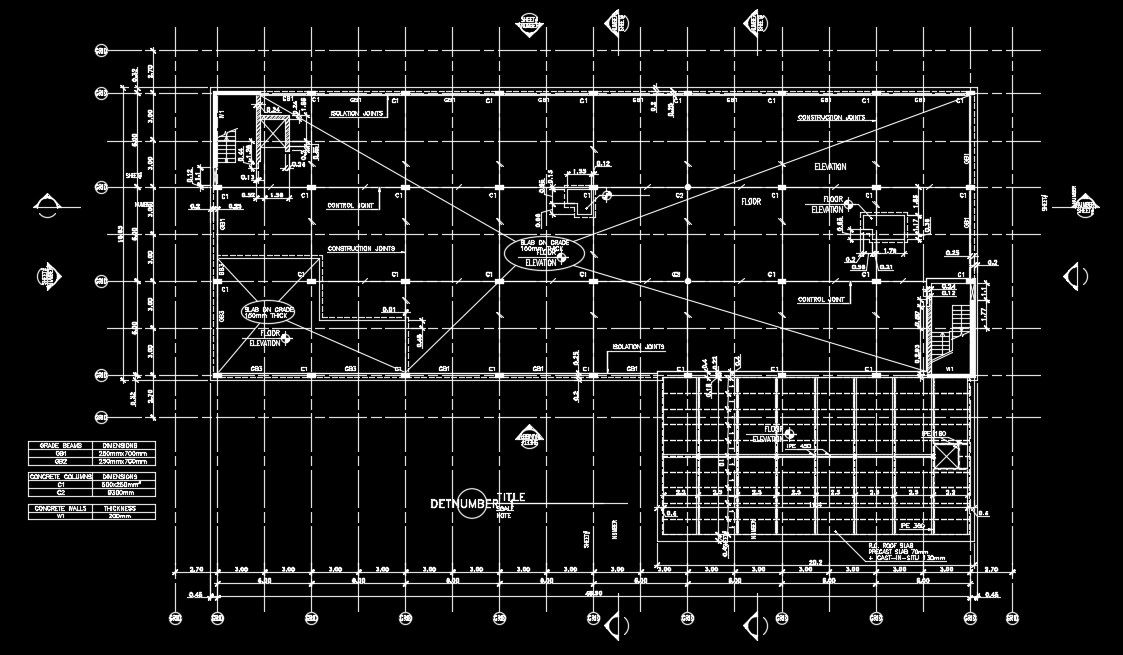 Grade beam detail of the 73x19m industrial plan