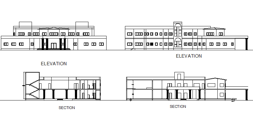 Gram panchayat elevation and section detail dwg file