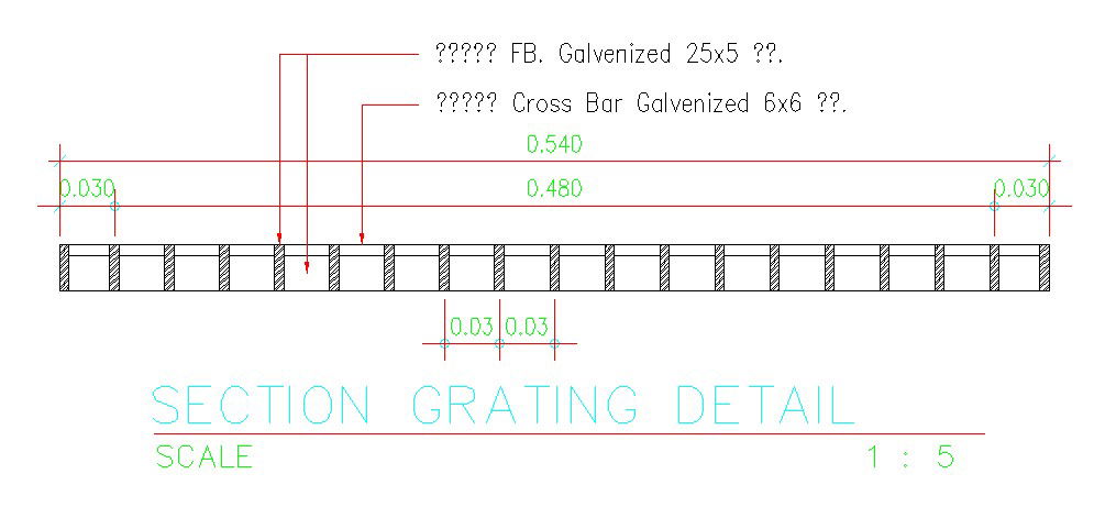 Grating section details are given in this 2D AutoCAD Drawing DWG file. Download the free 2D AutoCAD DWG file now.