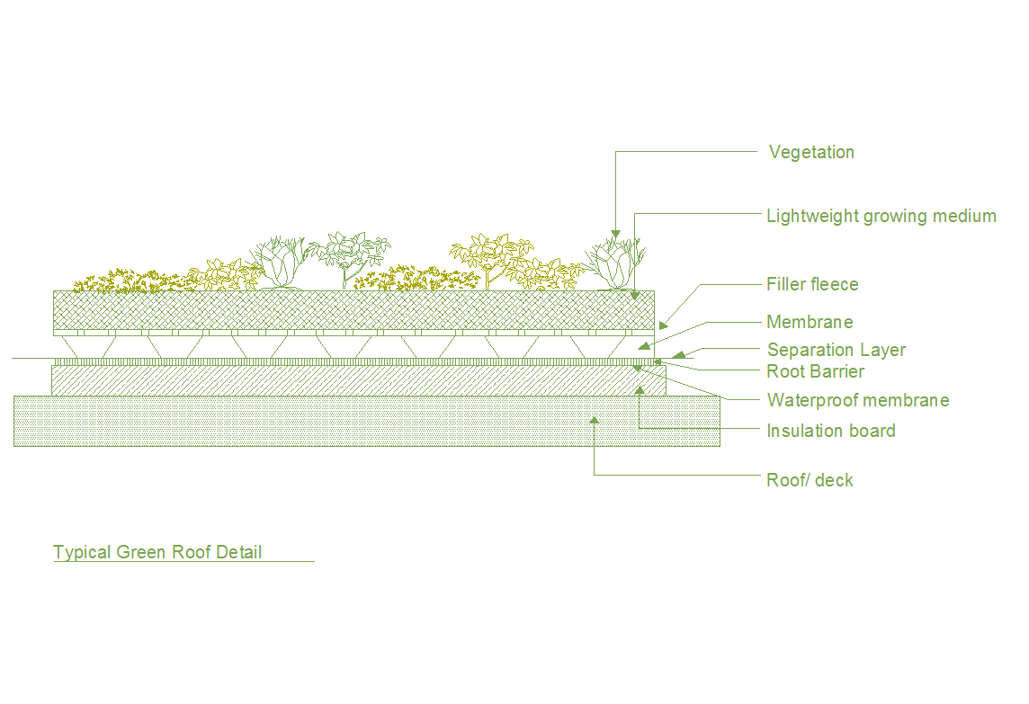 Green roof detail cad drawing 