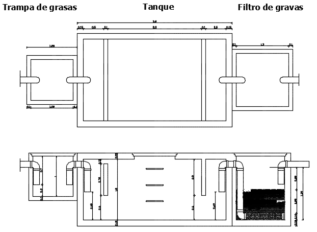 Grey water filter plan and section detail dwg file