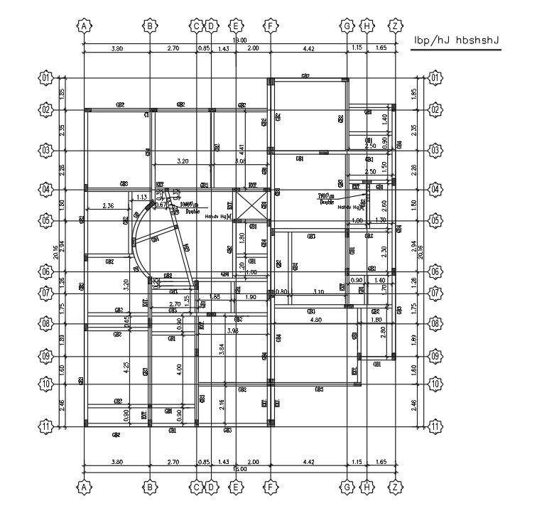 38x40m Villa Grid Beam Layout in 2D AutoCAD Drawing
