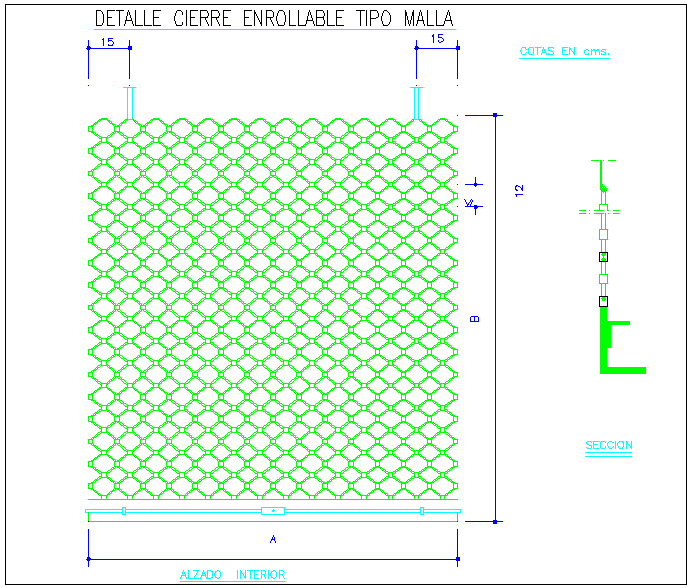 Grill Door Detail with Section View 15cm Mesh 12cm Height Design