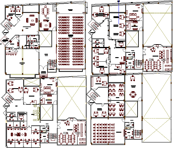 Ground, first, second and top floor layout plan of office building dwg file