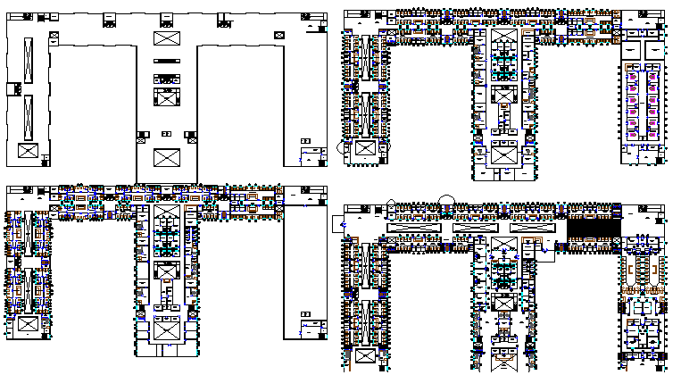 Ground, first, second & top floor plan of multi-specialty hospital dwg file