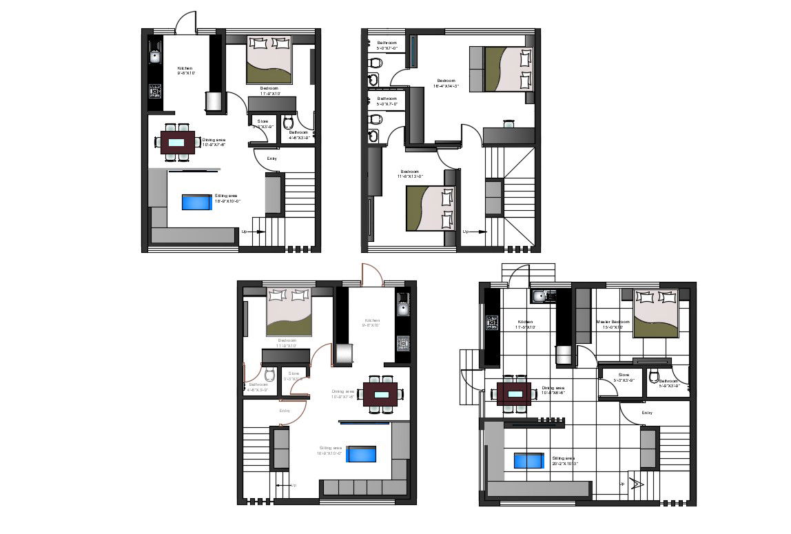 Ground And First Floor Plans Bungalow With Furniture Layout AutoCAD File