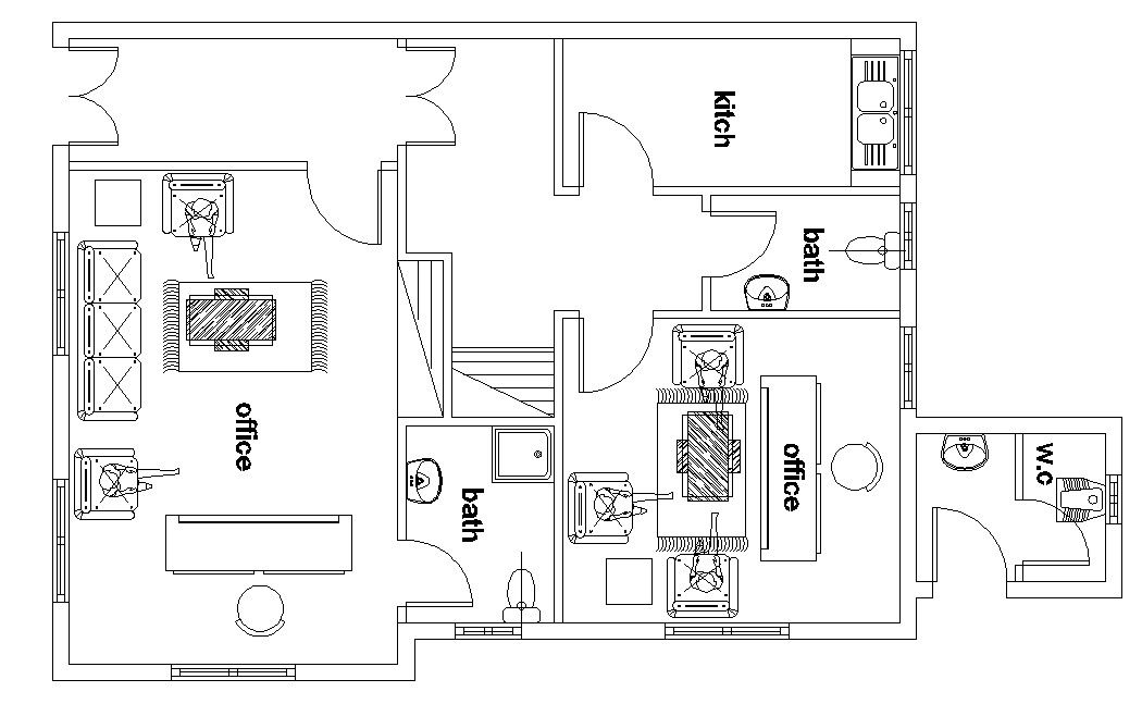 Ground Floor Office Furniture Layout Plan CAD Drawing