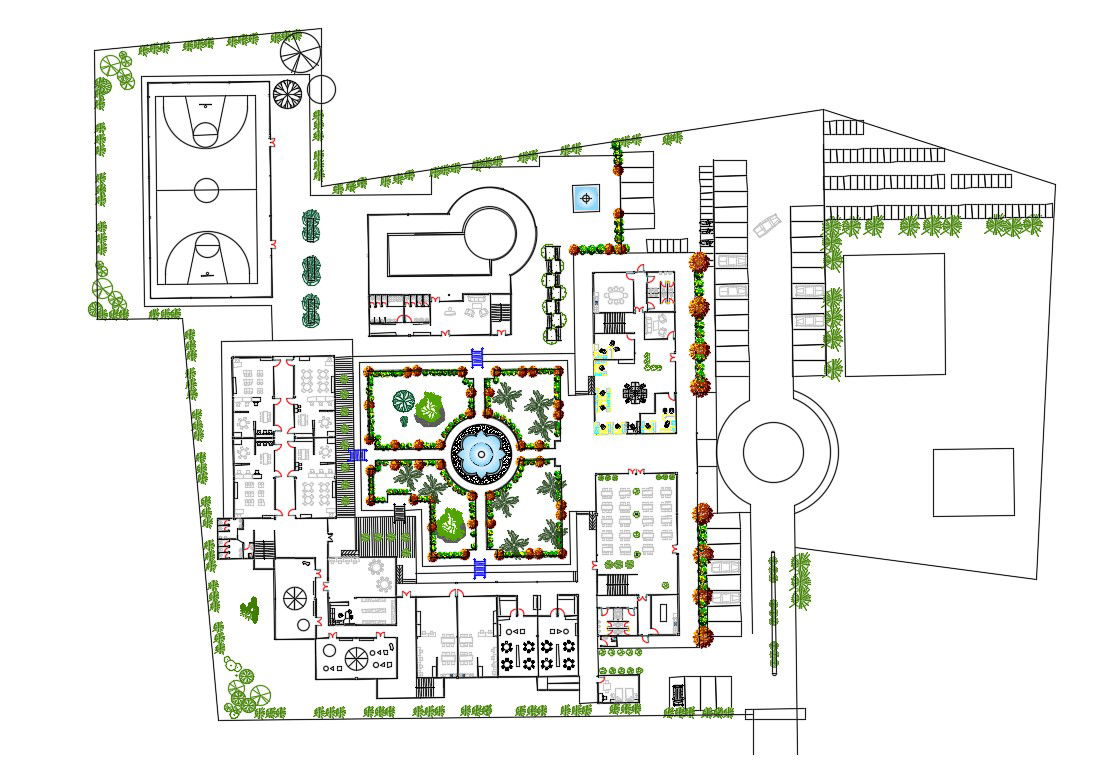 Ground Floor Plan Of Sports Club With Landscape Design AutoCAD File