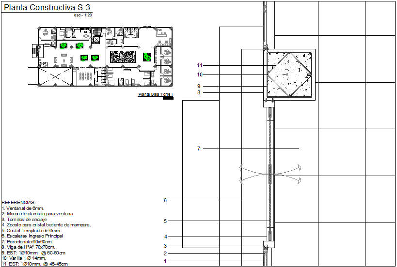Ground Floor Tower II sectional view with construction detail dwg file
