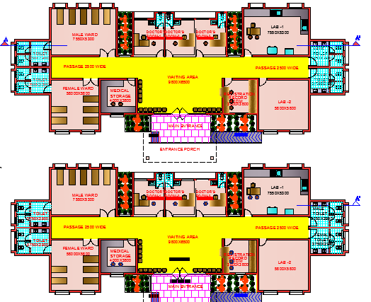 Ground and First Floor Plan of Primary Care Clinic Public Health Services dwg file