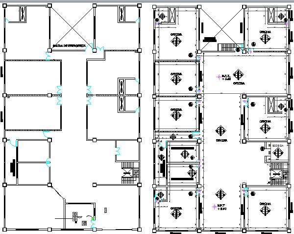 Ground and first floor general plan of office building dwg file