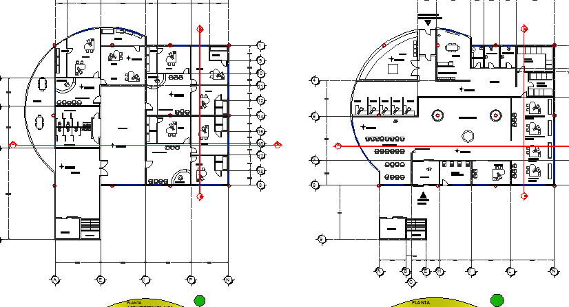 Ground and first floor layout plan details of bank building dwg file